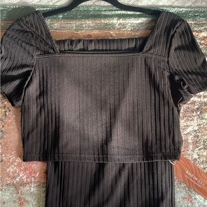 SHEIN|Black|Ribbed 2pc wide leg pant and crop top set|Large|NWT